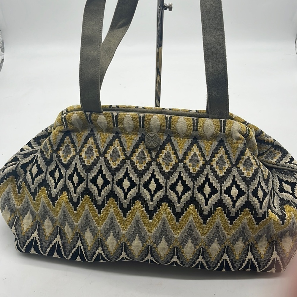 Alenti Doctor's Bag Black Gray Yellow Chevron Pattern Traveling Knitting Bag